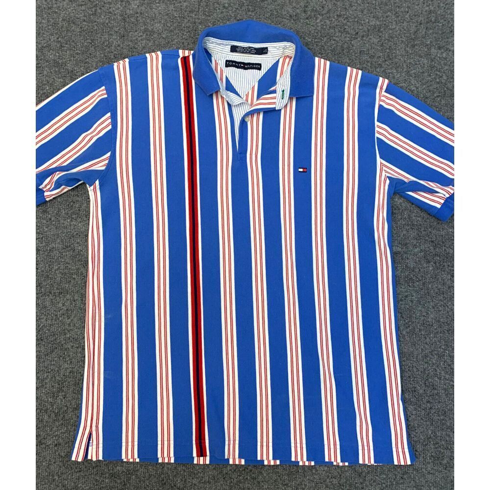 Vintage Tommy Hilfiger Pique Knit Polo Shirt Mens L Short Sleeve Stripe Pullover